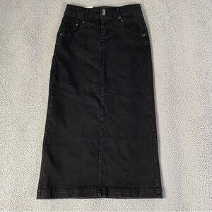 Style & Co Denim Maxi Skirt Womens 4 / 29 Black Jean Tummy Control Back Slit NEW